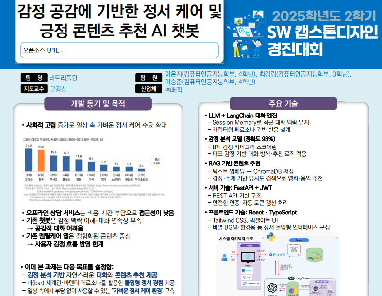 사용자감정 공감을 통한 긍정콘텐츠 제공 정서케어 AI 챗봇